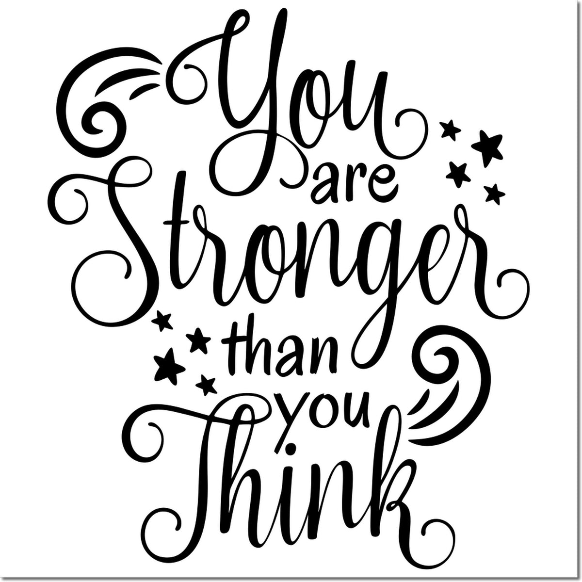 Black decorative stamp seal reading You are stronger than you think, with stars on a white background.