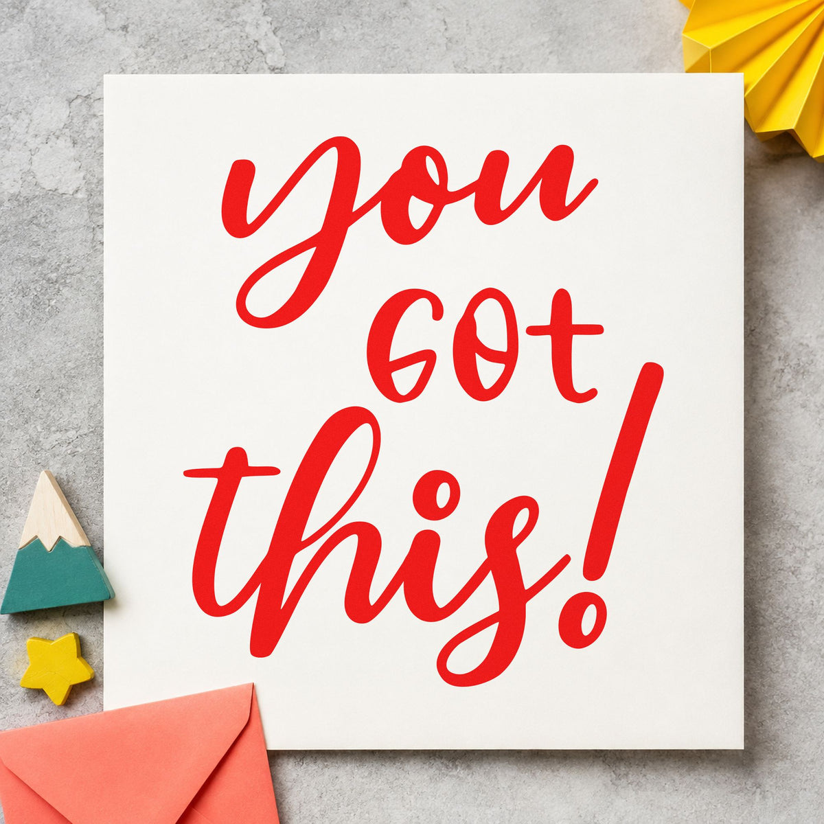 You Got This Script rubber stamp shown in red ink, stamped for projects such as shelf subject labels.