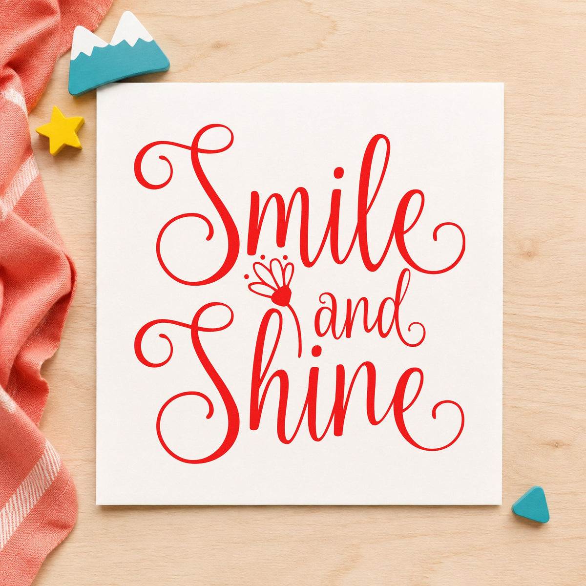 Smile And Shine Flower craft stamp imprint in red ink on a handmade project, one idea being rebook slip cards.