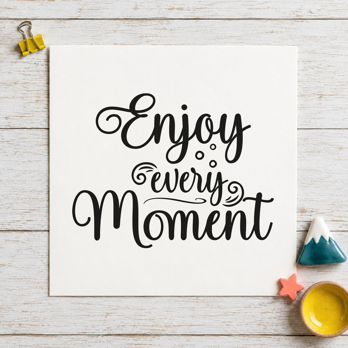 Enjoy Every Moment Flourishes rubber stamp printed in black ink, ready for day timeline sheet and similar paper crafts.