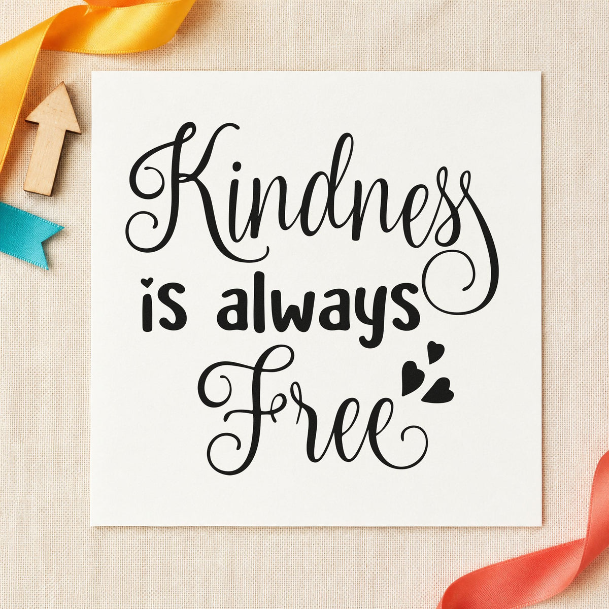 Kindness Is Always Free craft stamp in black ink on cardstock, an easy option for volunteer album page.