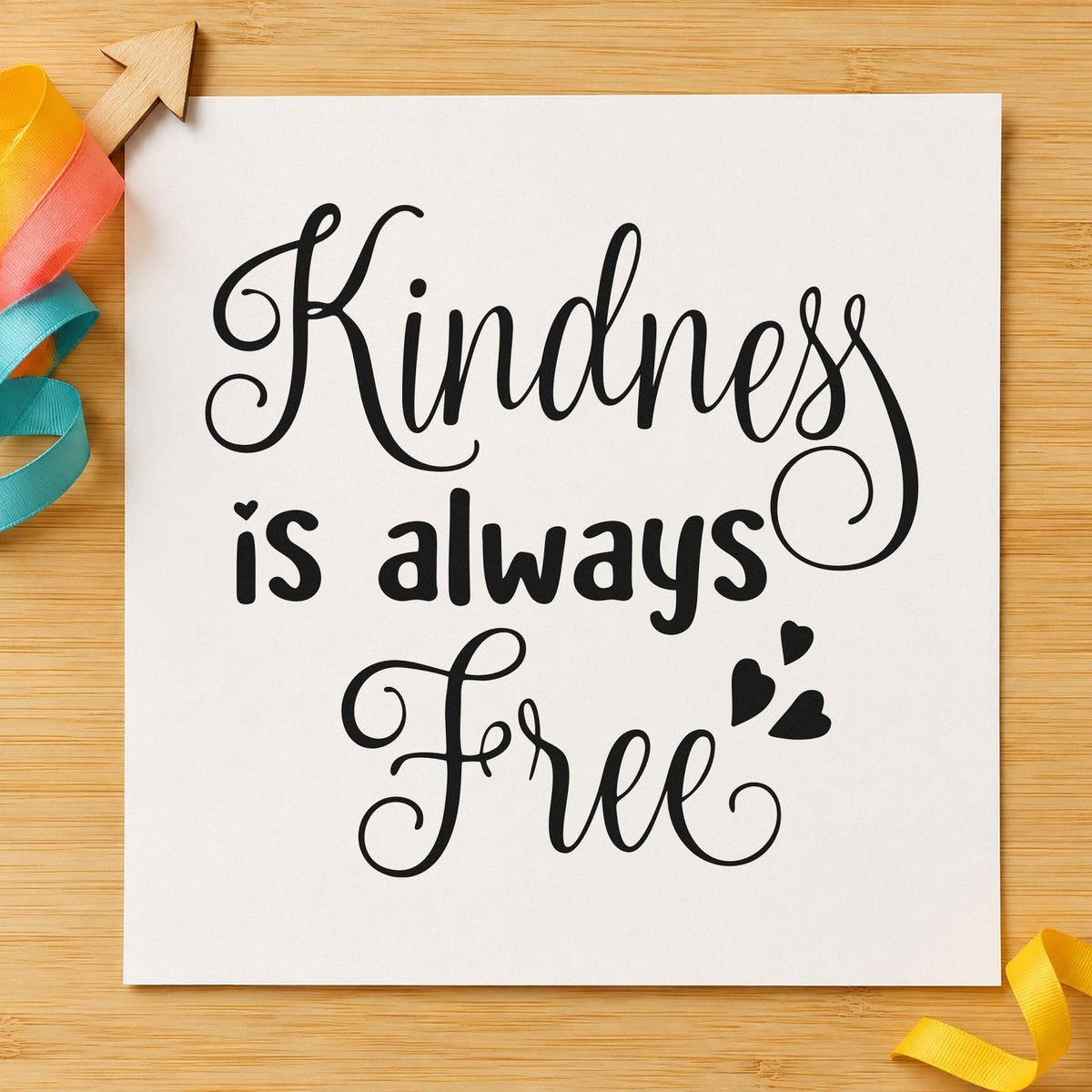 Kindness Is Always Free rubber stamp printed in black ink, ready for shift signup sheet and similar paper crafts.