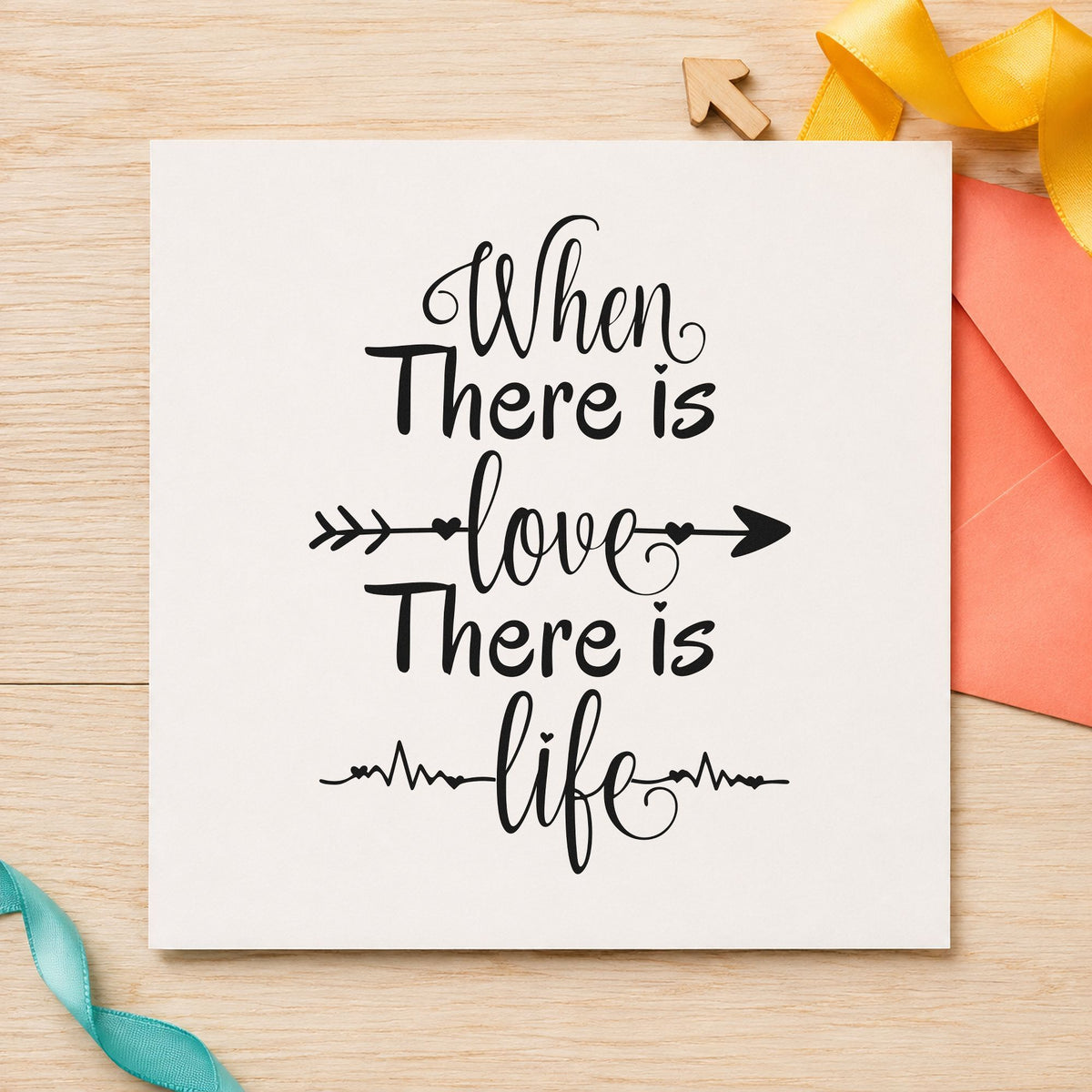 When There Is Love craft stamp imprint in black ink on a handmade project, one idea being keepsake gift tags.