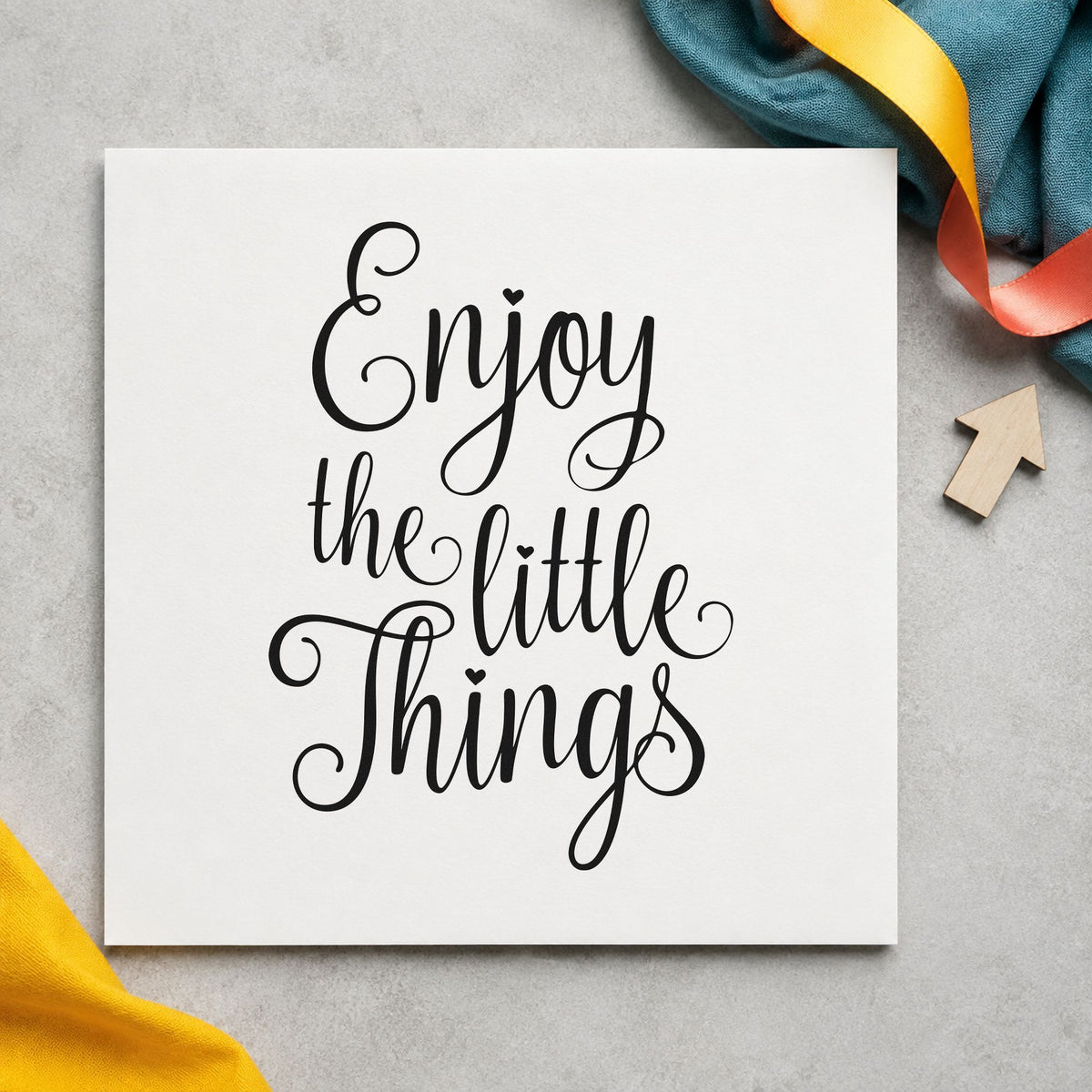 Enjoy The Little Things craft stamp in black ink on cardstock, an easy option for baking album page.