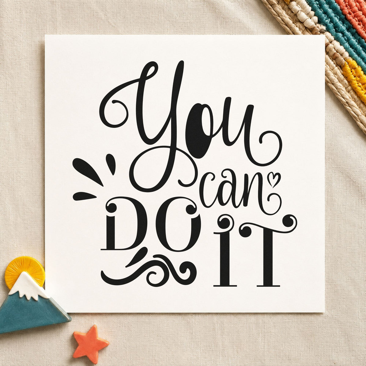 You Can Do It Flourishes craft stamp imprint in black ink on a handmade project, one idea being big kid gift tags.