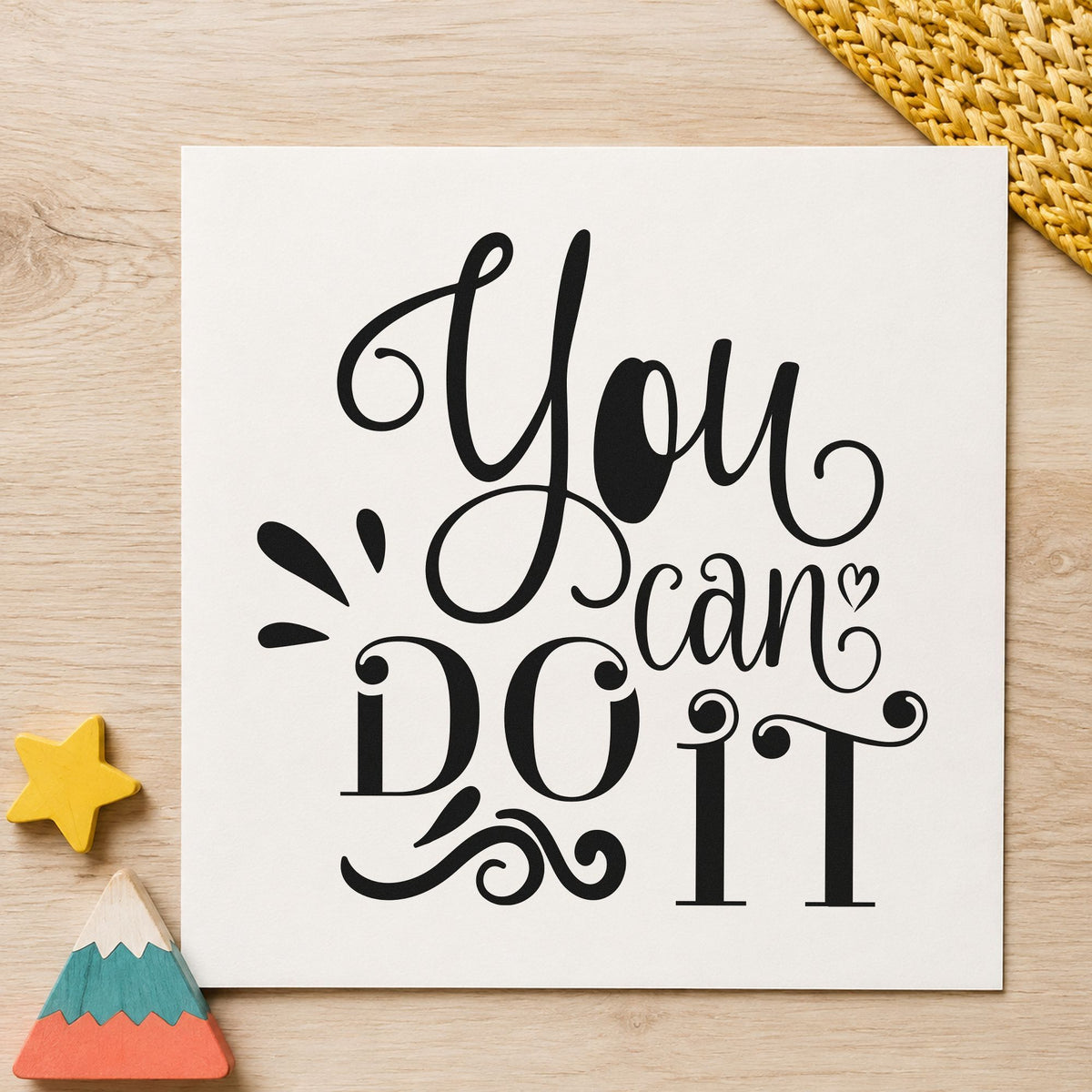 You Can Do It Flourishes rubber stamp printed in black ink, ready for curled heart cards and similar paper crafts.