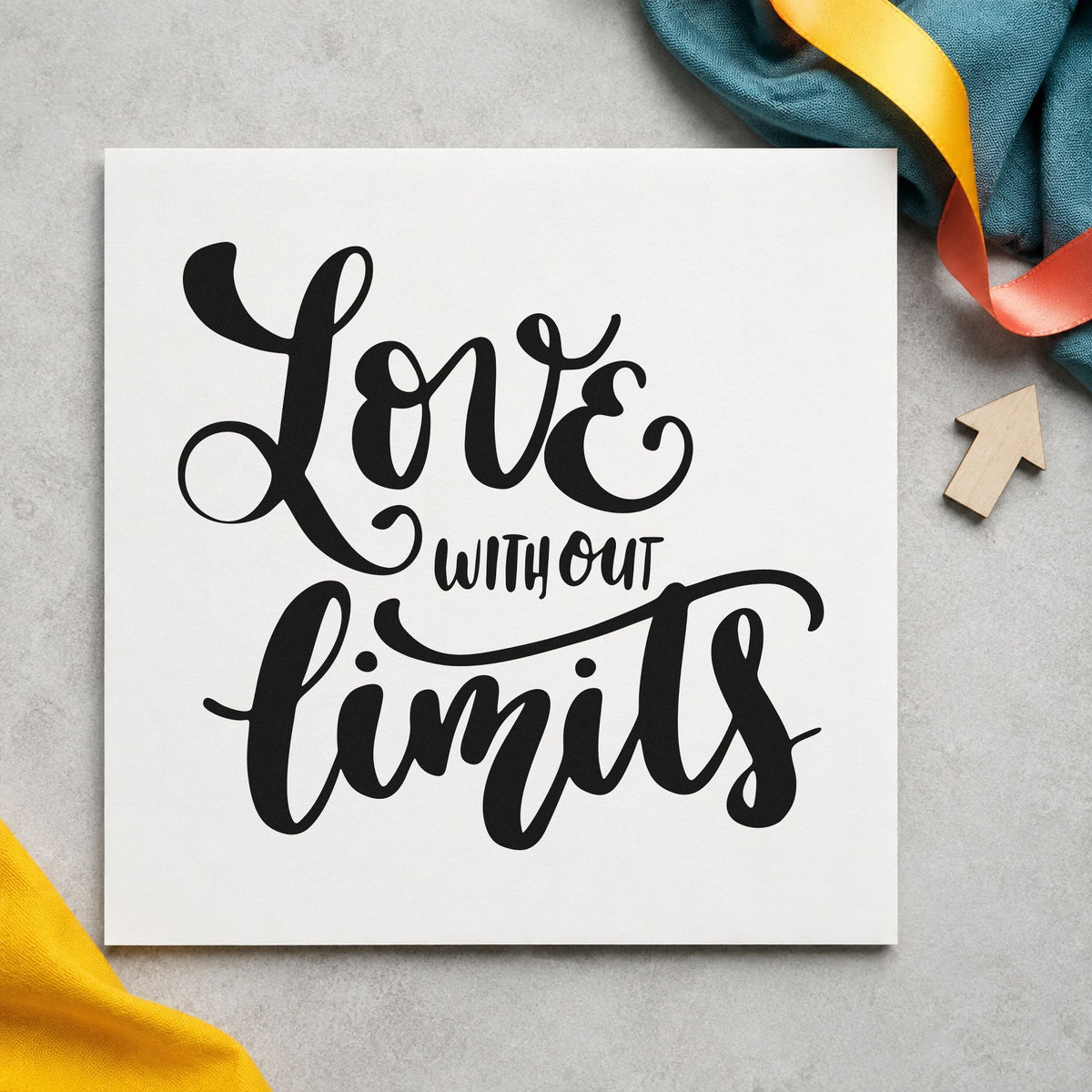 Love Without Limits Script rubber stamp printed in black ink, ready for family plan sheet and similar paper crafts.