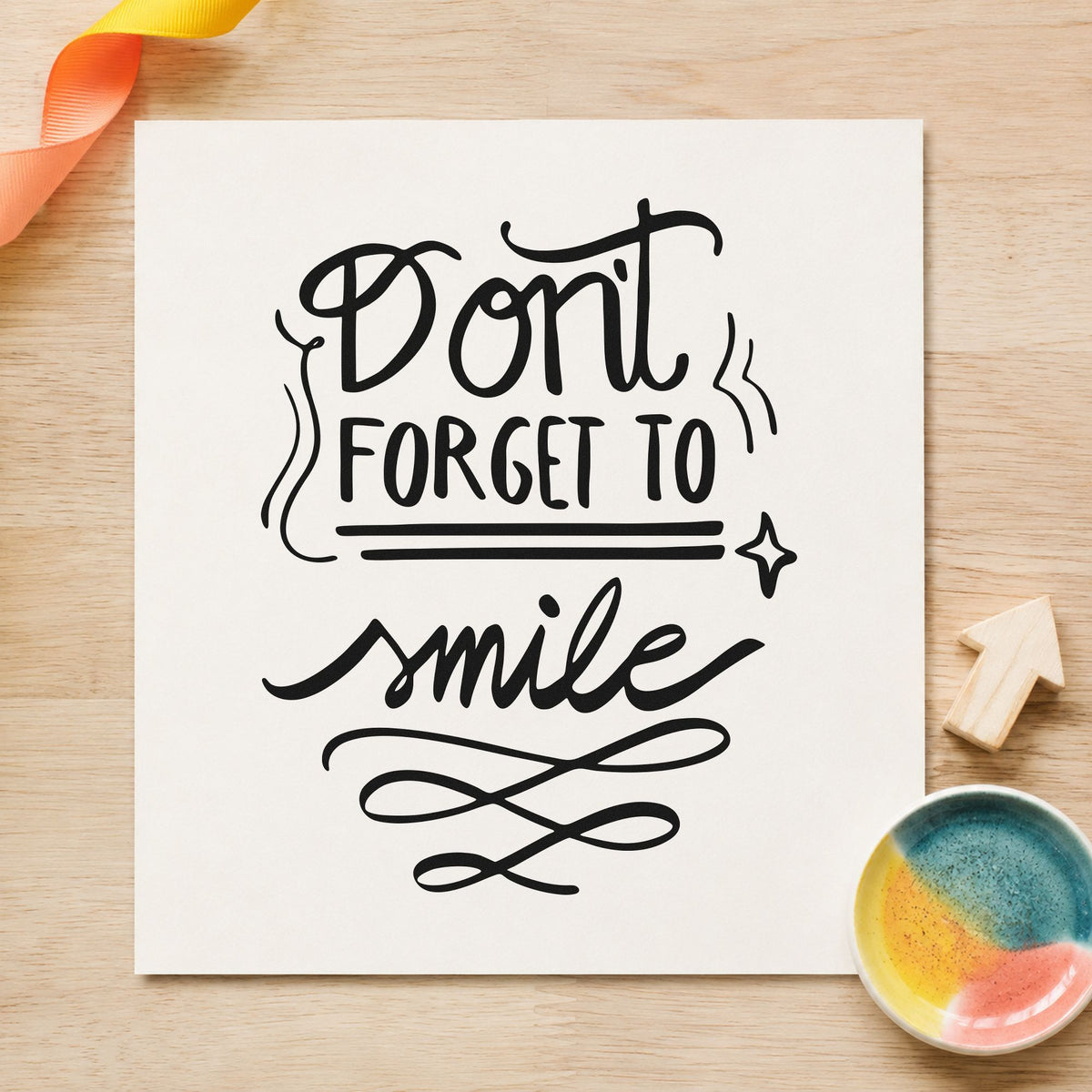 Don't Forget To Smile rubber stamp printed in black ink, ready for sparkle loop cards and similar paper crafts.