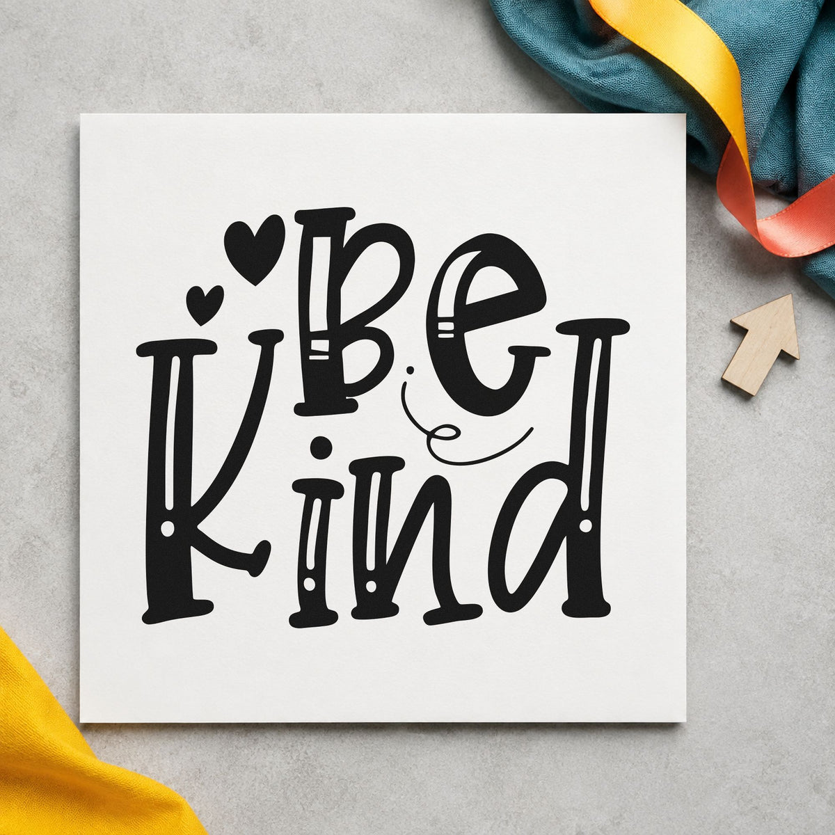 Be Kind Decorative Hearts craft stamp in black ink on cardstock, an easy option for adoption album page.