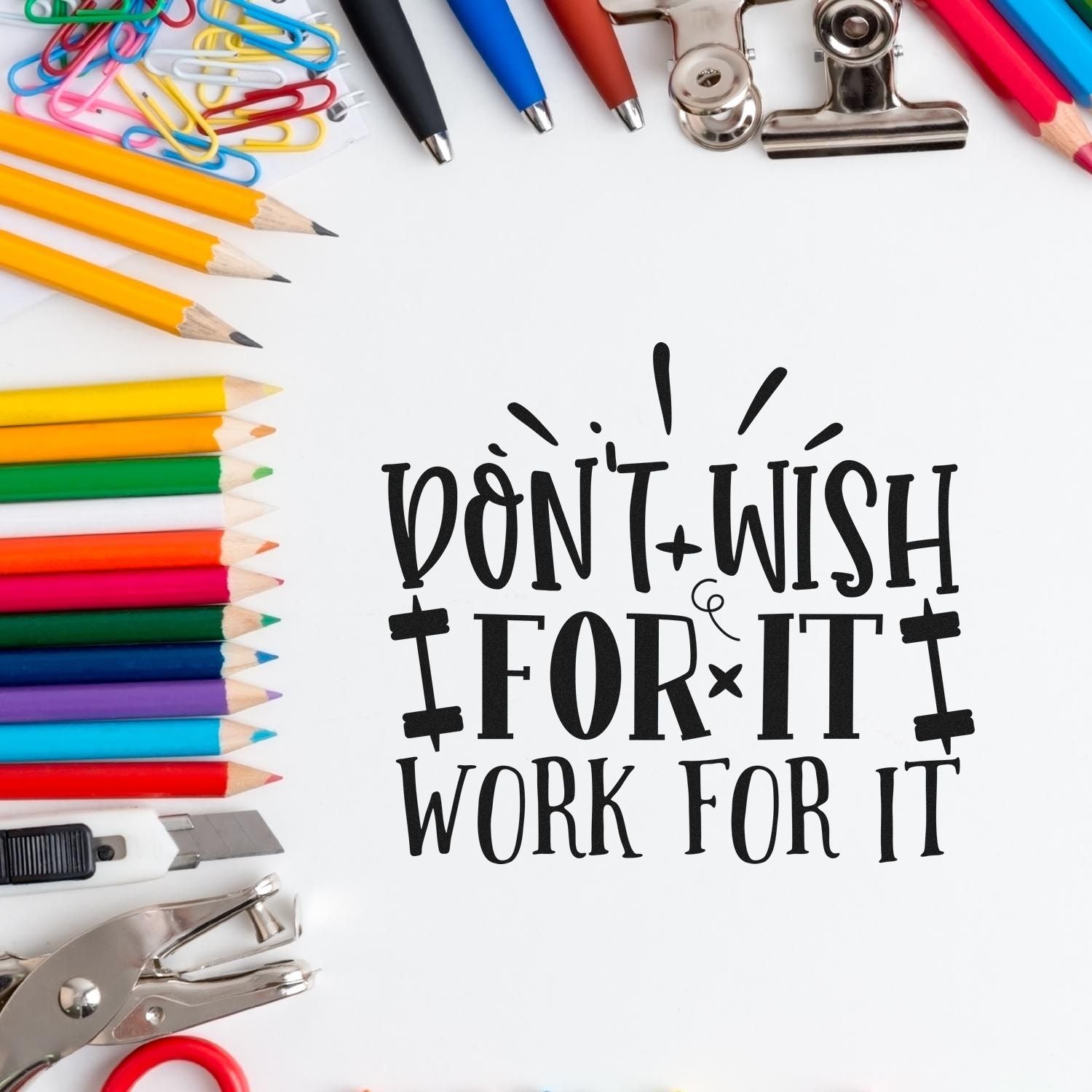 Work Beats Wish Paper Goods Rubber Stamp