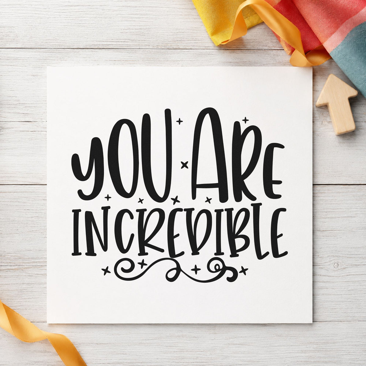 You Are Incredible Flourishes rubber stamp printed in black ink, ready for thank week sheet and similar paper crafts.