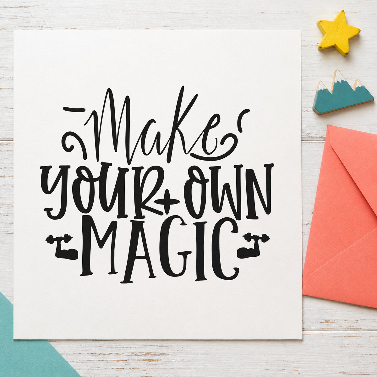 Make Your Own Magic craft stamp in black ink on cardstock, an easy option for show album page.