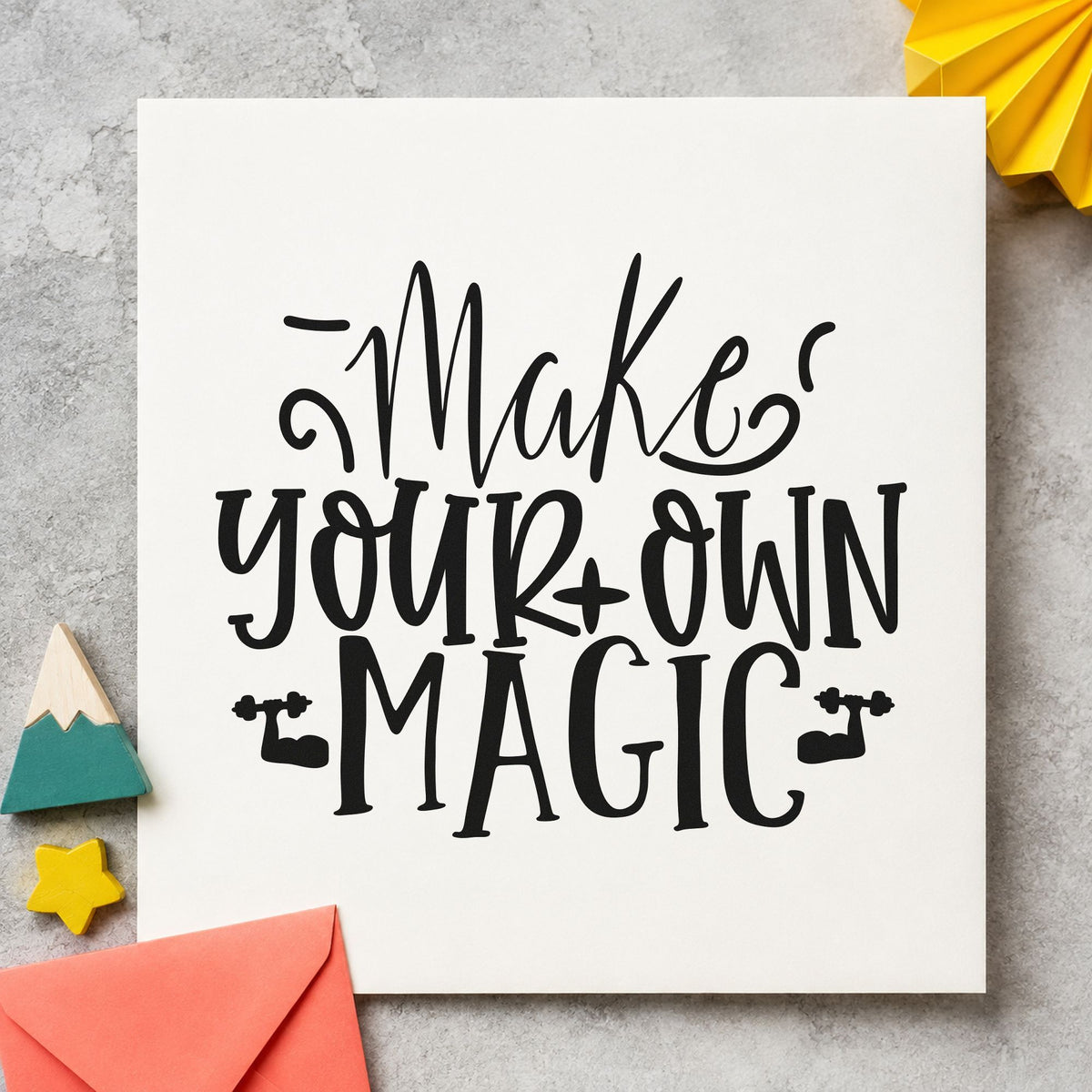 Make Your Own Magic rubber stamp printed in black ink, ready for trick order sheet and similar paper crafts.