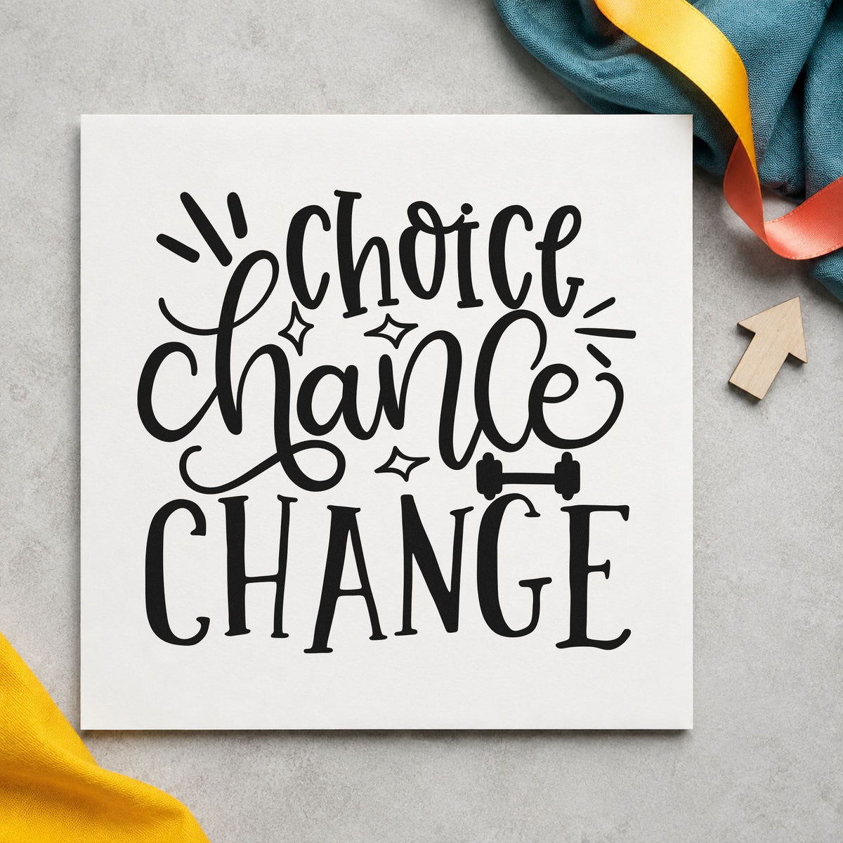 Choice Chance Change Lettering craft stamp in black ink on cardstock, an easy option for new role album page.