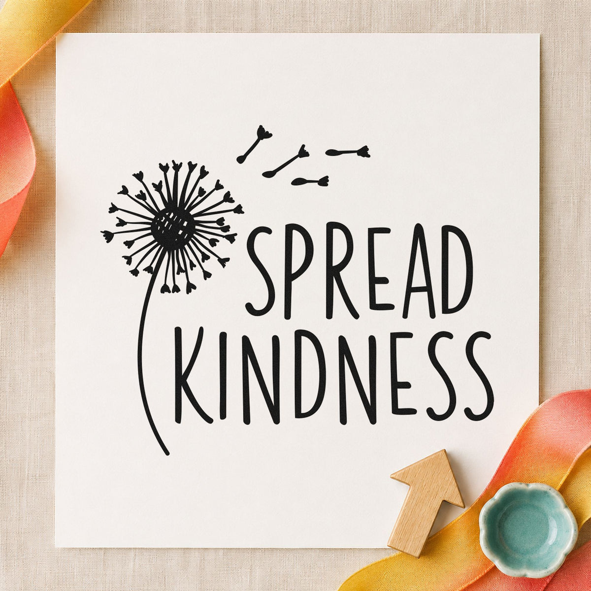 Spread Kindness Dandelion Seeds rubber stamp printed in black ink, ready for dandelion seed cards and similar paper crafts.