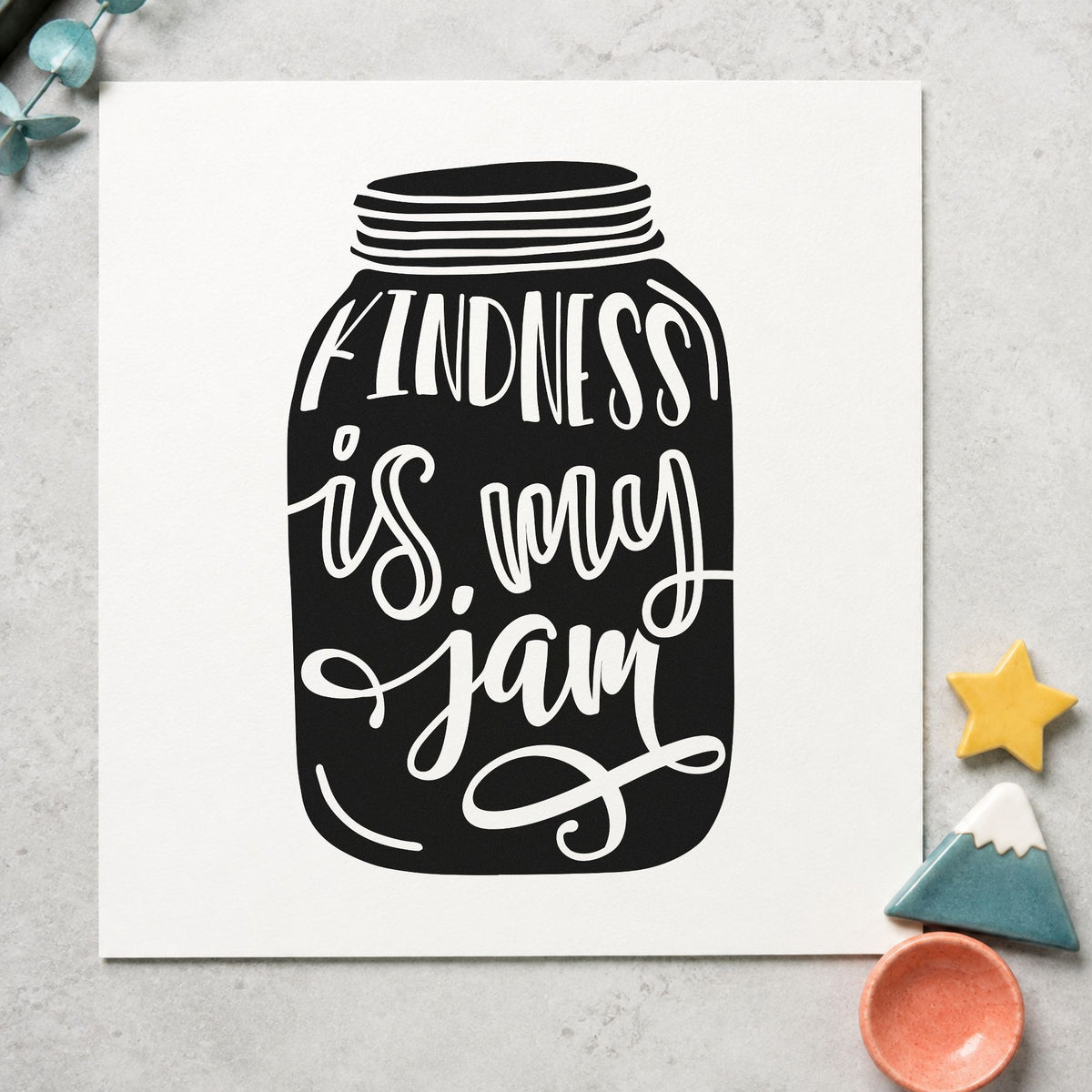 Kindness Is My Jam Jar rubber stamp printed in black ink, ready for signup slot sheet and similar paper crafts.