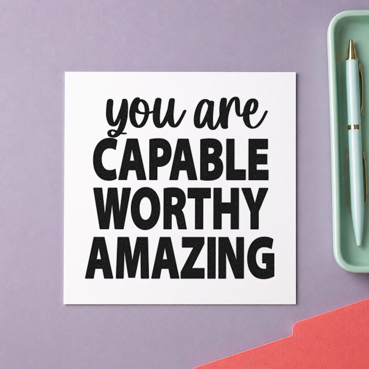 Capable Worthy Amazing Lettering rubber stamp printed in black ink, ready for rotation plan sheet and similar paper crafts.