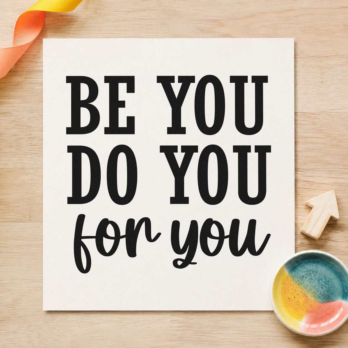 Be You Do You craft stamp imprint in black ink on a handmade project, one idea being prop crate gift tags.