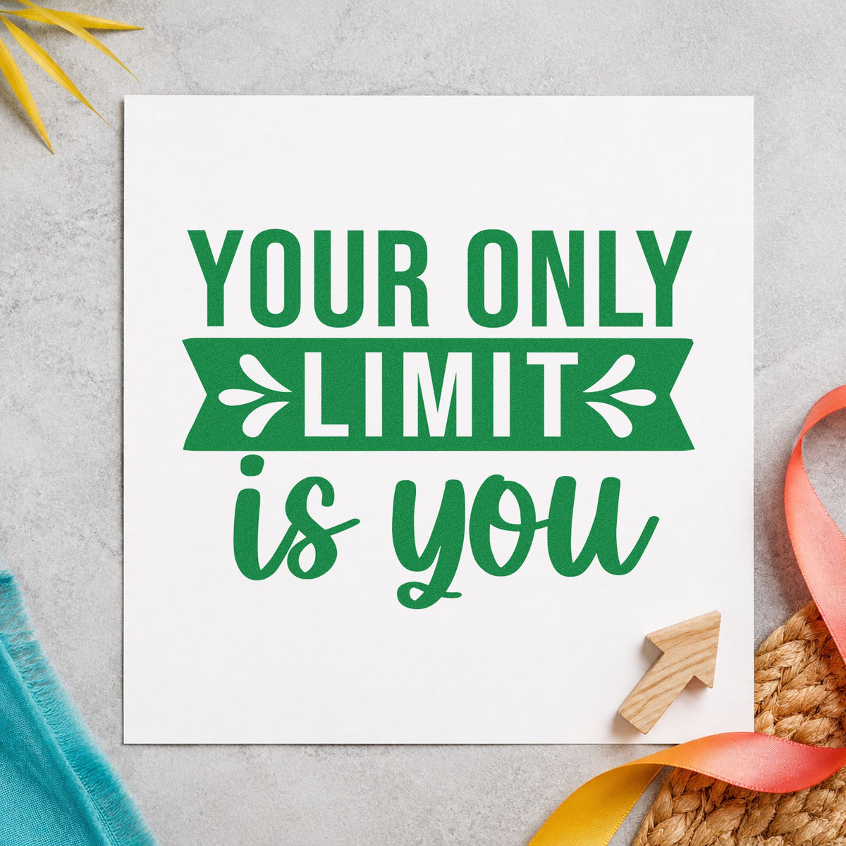 Your Only Limit Is You craft stamp in green ink on cardstock, an easy option for race night album page.
