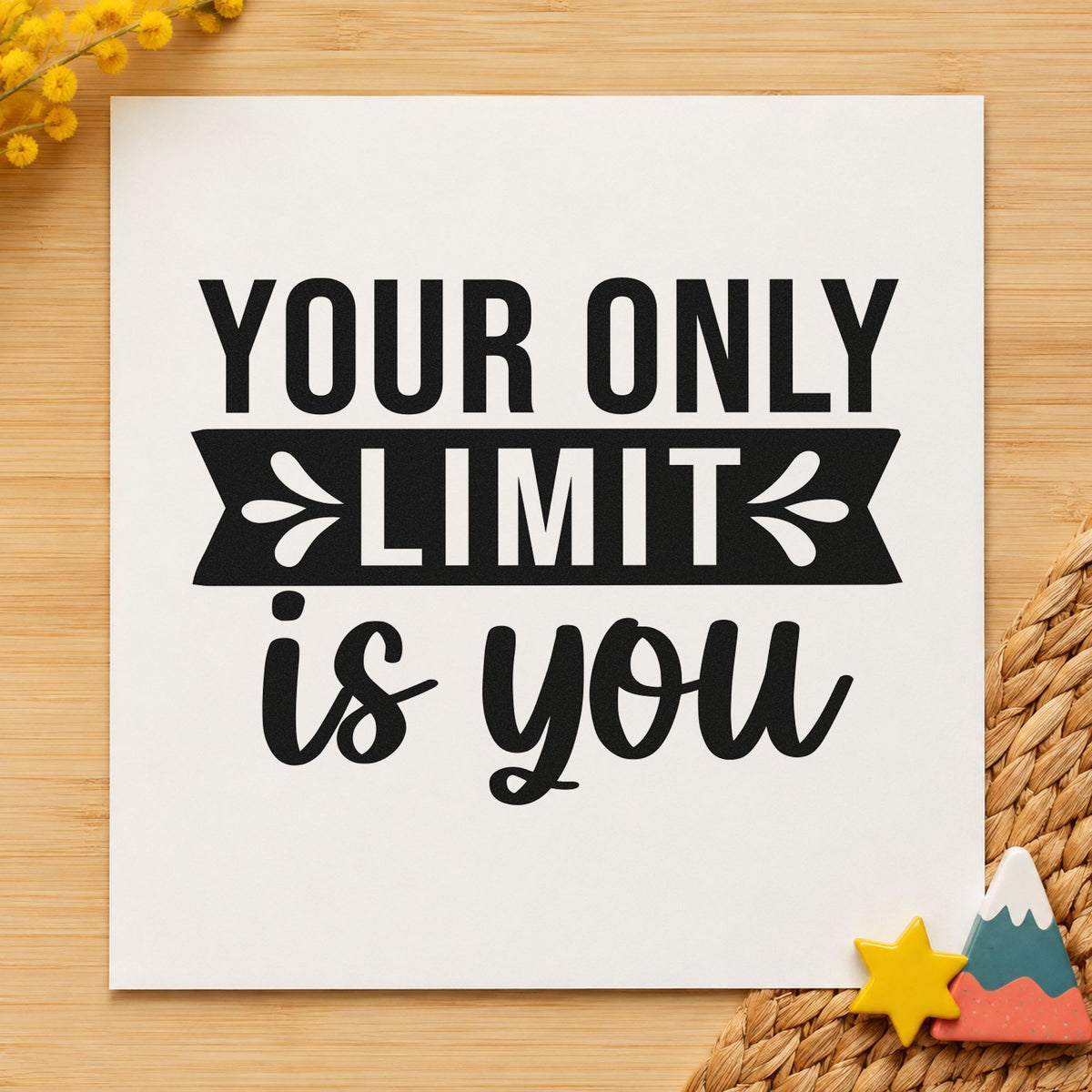 Your Only Limit Is You craft stamp imprint in black ink on a handmade project, one idea being battery pack gift tags.