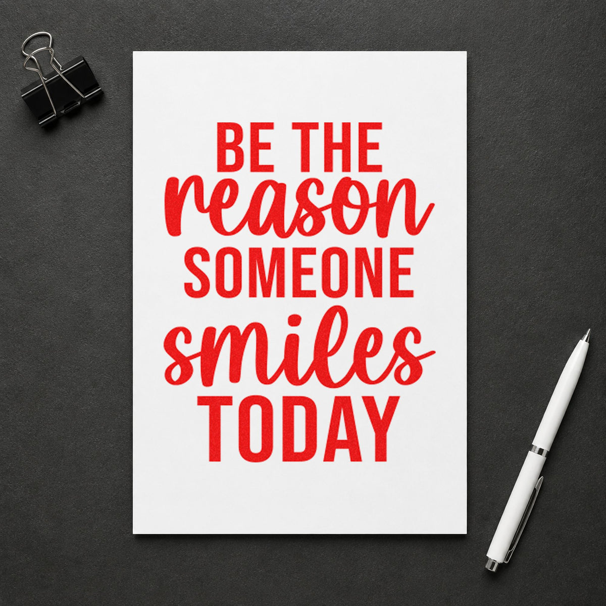 Reason Someone Smiles Today rubber stamp shown in red ink, stamped for projects such as tray street labels.