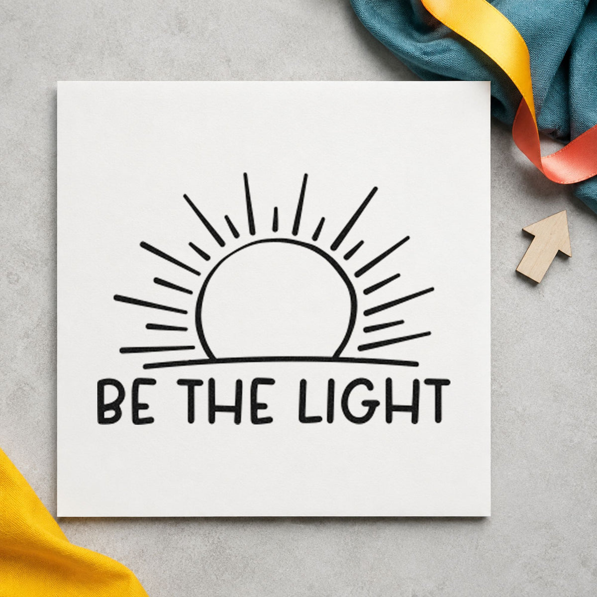 Be The Light Sunrise craft stamp in black ink on cardstock, an easy option for run club album page.