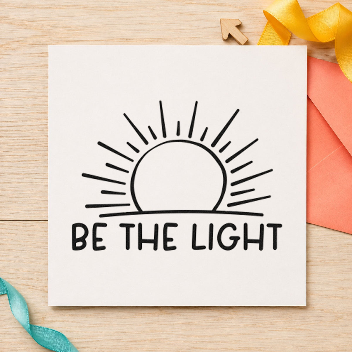 Be The Light Sunrise rubber stamp printed in black ink, ready for weekly route sheet and similar paper crafts.