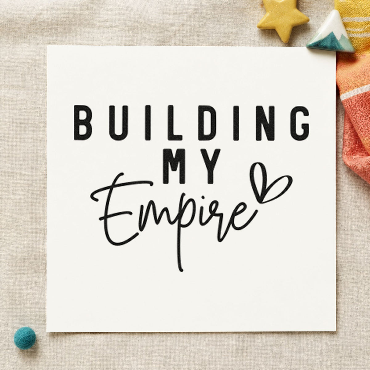 Building My Empire Heart craft stamp in black ink on cardstock, an easy option for listing album page.