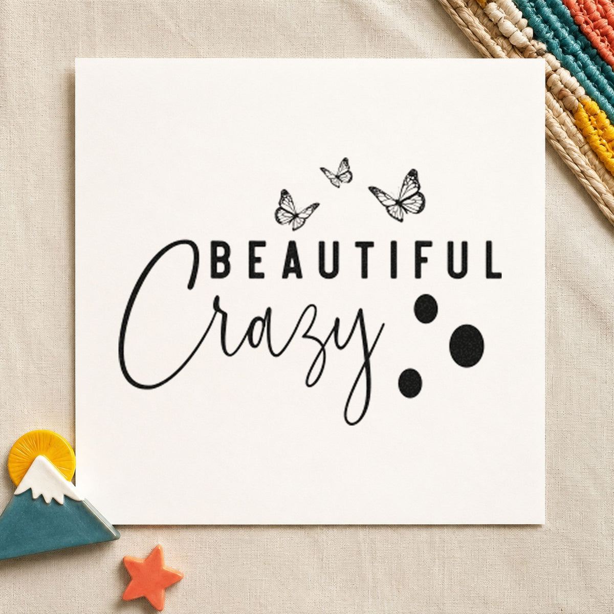 Beautiful Crazy Butterflies rubber stamp printed in black ink, ready for weekend plan sheet and similar paper crafts.