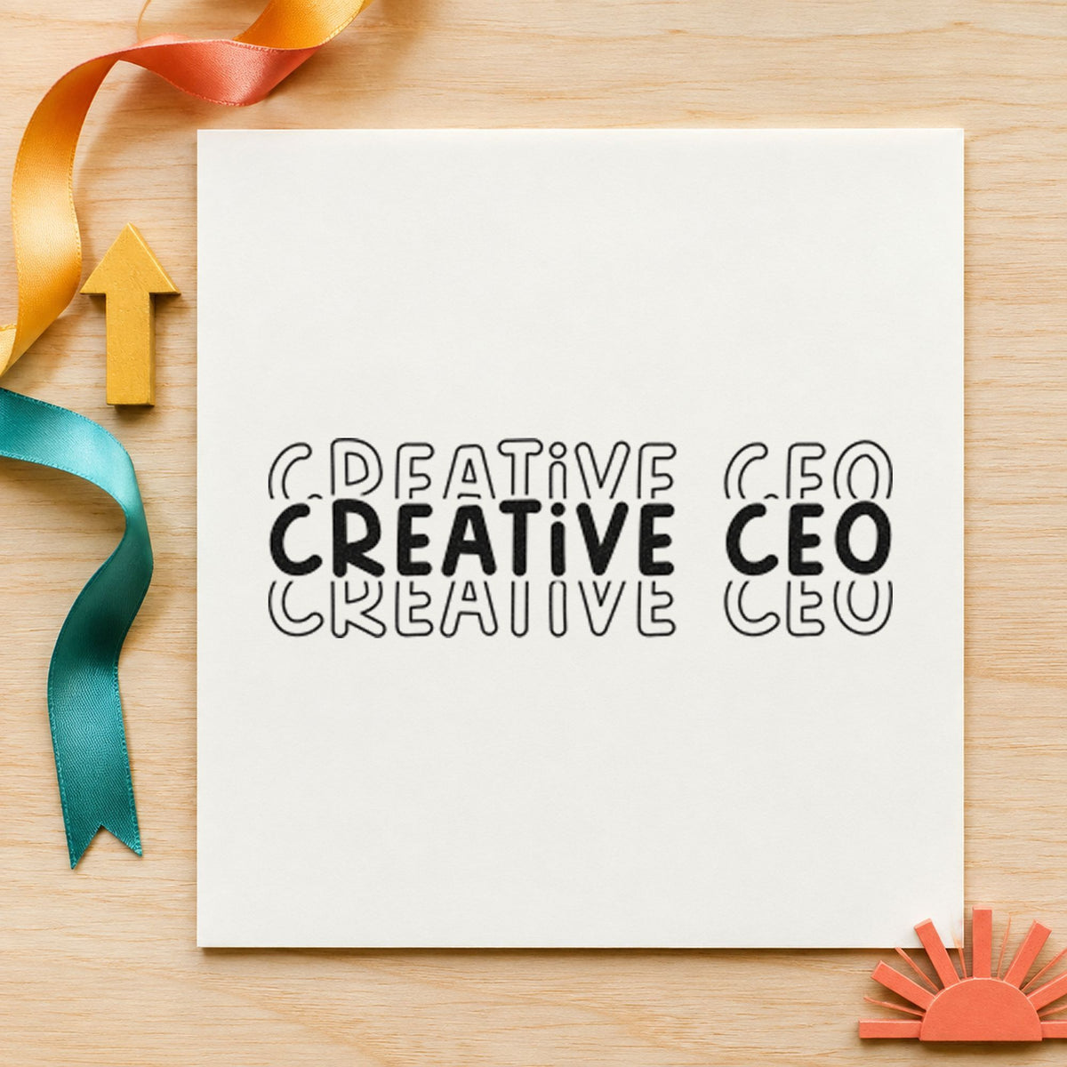 Creative CEO Repeated Lettering rubber stamp printed in black ink, ready for print run sheet and similar paper crafts.