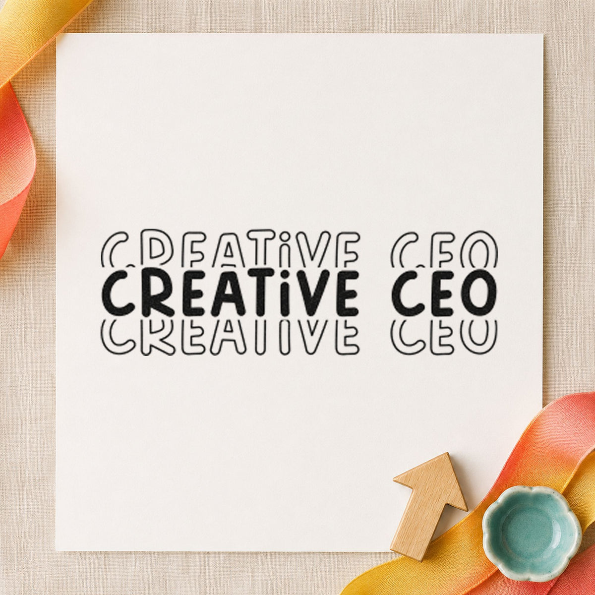 Creative CEO Repeated Lettering rubber stamp printed in black ink, ready for stacked row cards and similar paper crafts.