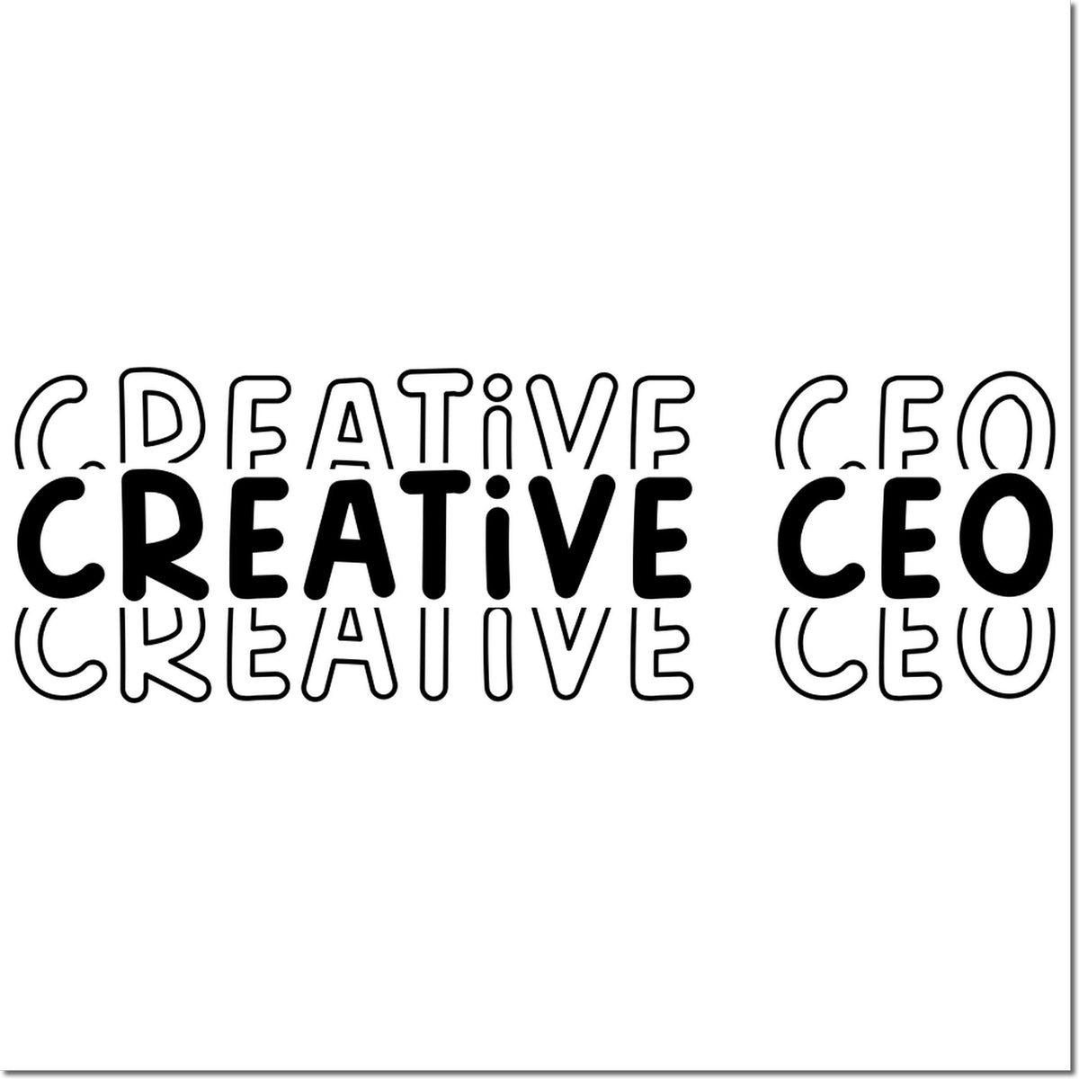 Black and outlined CREATIVE and CEO stamp and seal designs on white background with bold rounded lettering.
