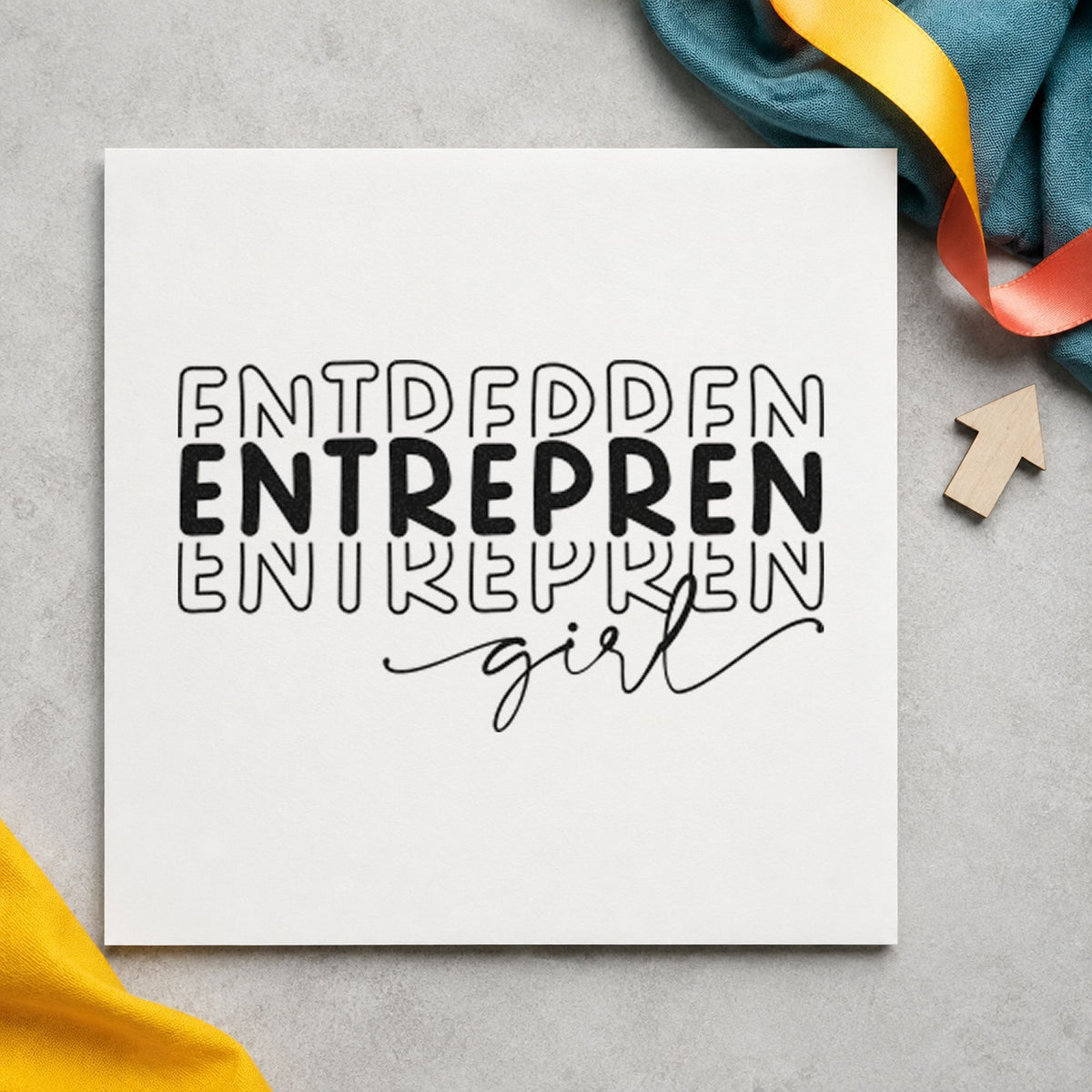Entrepren Girl Repeated Lettering rubber stamp printed in black ink, ready for curation plan sheet and similar paper crafts.