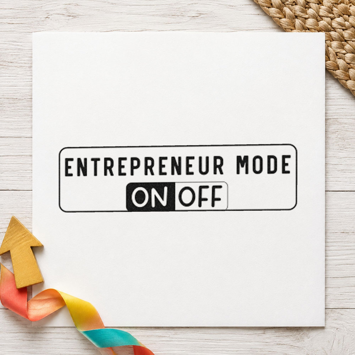 Entrepreneur Mode On Off rubber stamp printed in black ink, ready for hour boundary sheet and similar paper crafts.