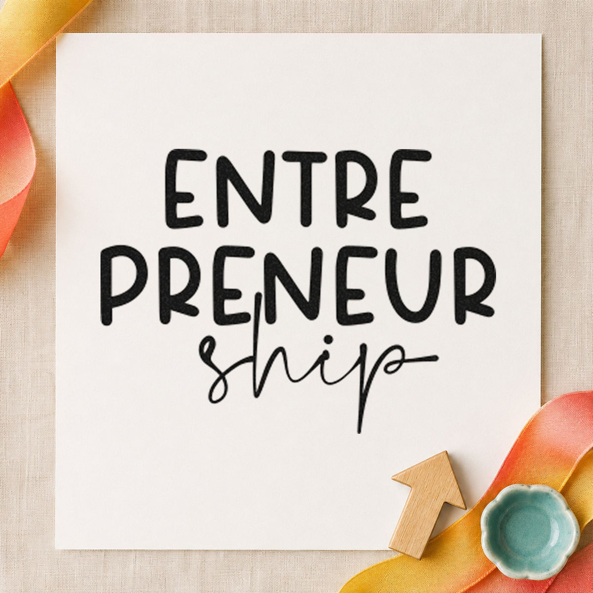 Entrepreneurship Split Lettering craft stamp in black ink on cardstock, an easy option for fulfillment album page.