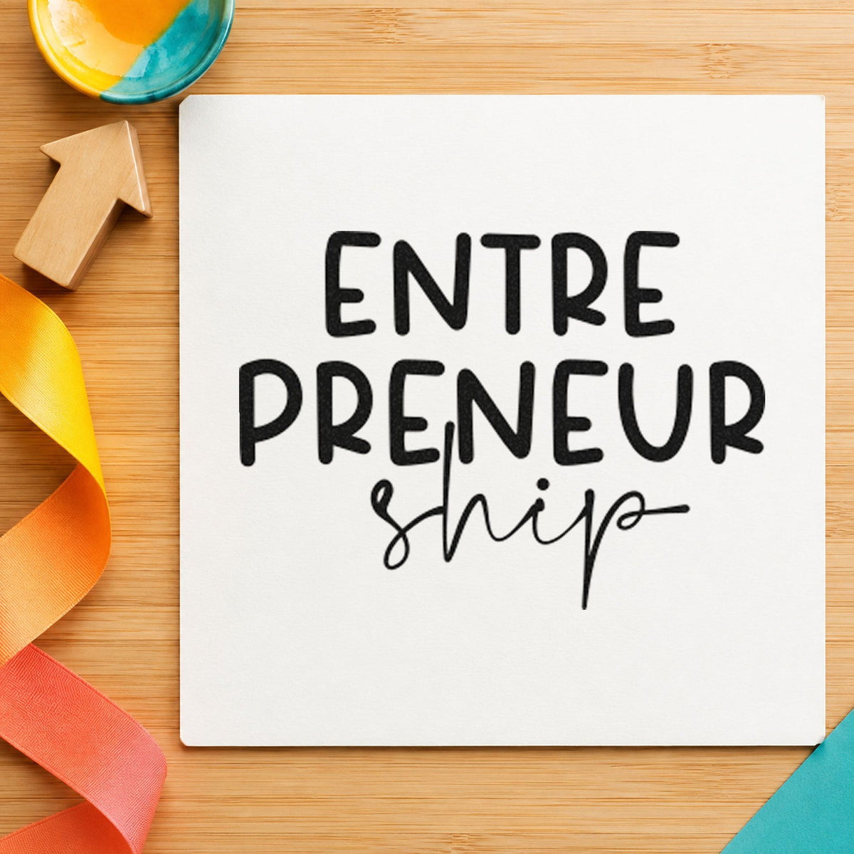 Entrepreneurship Split Lettering rubber stamp printed in black ink, ready for pick pack sheet and similar paper crafts.