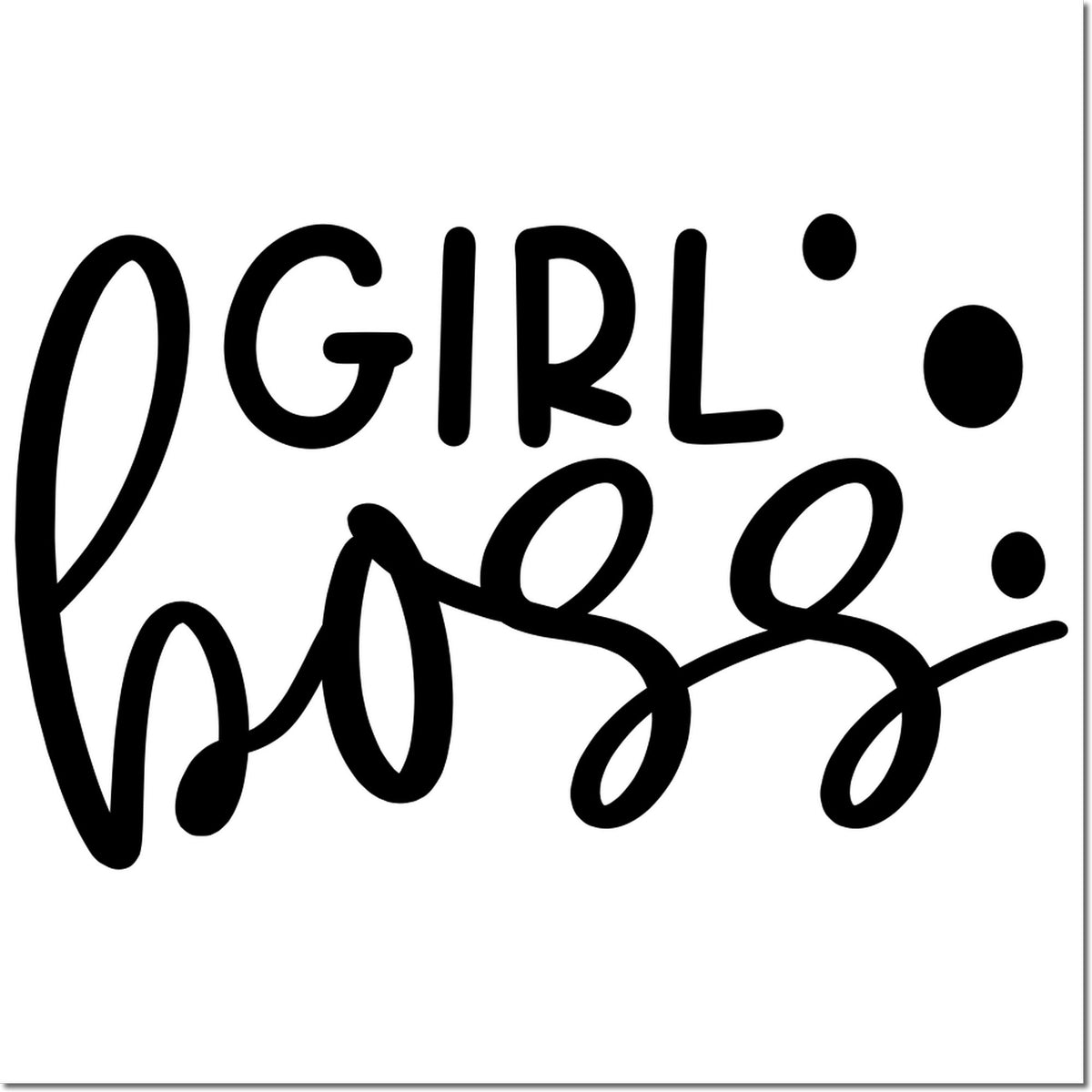 Black girl boss script stamp with bold black dots on a white background, styled like a seal or rubber stamp.
