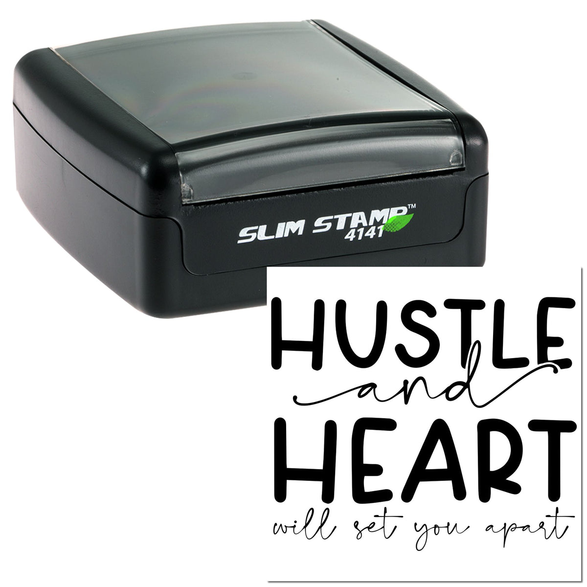 Trodat Slim Driven Heart Inspires Success craft stamp, black pre-inked rubber stamp for paper crafting and creative projects.