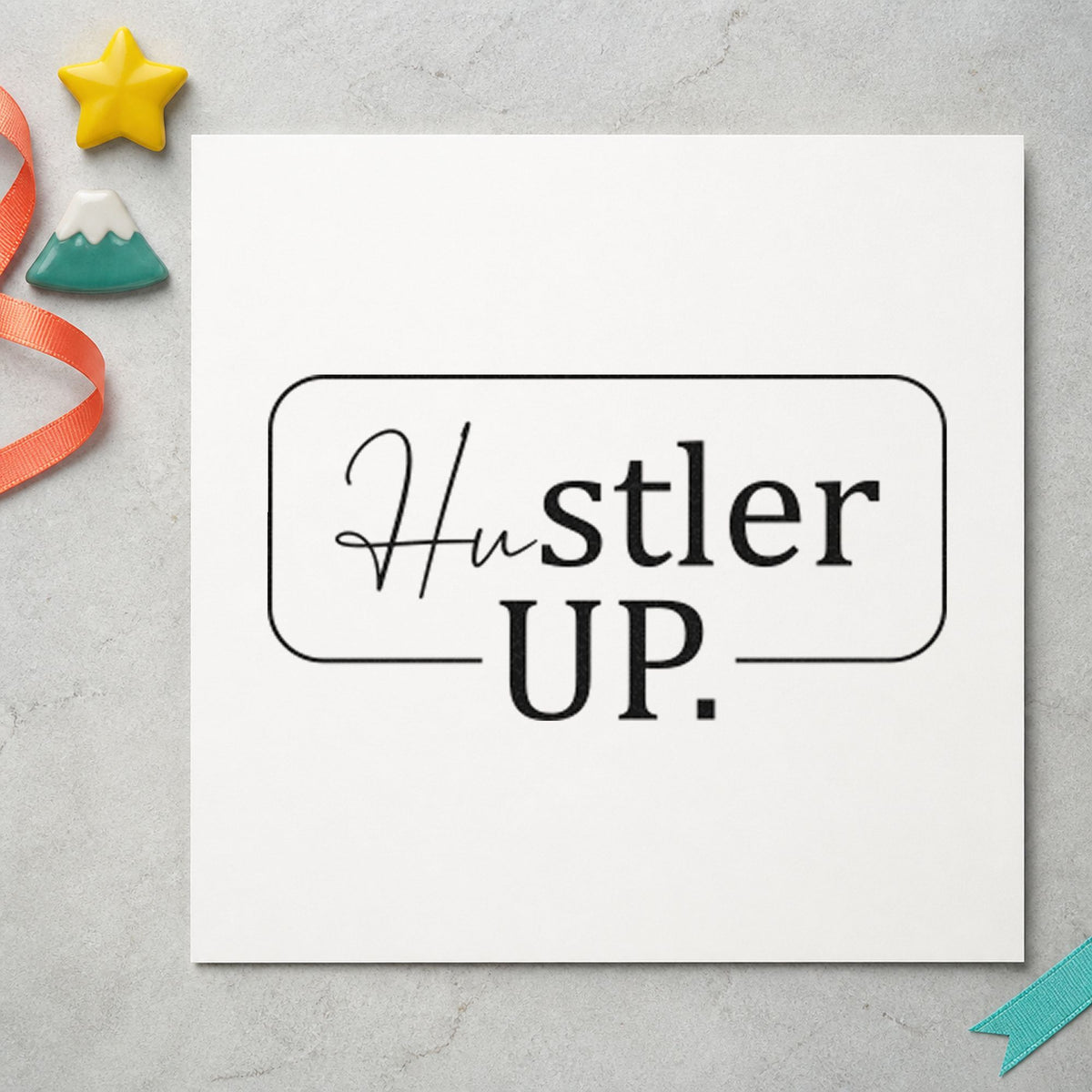Hustler Up Rounded Frame craft stamp in black ink on cardstock, an easy option for detail album page.