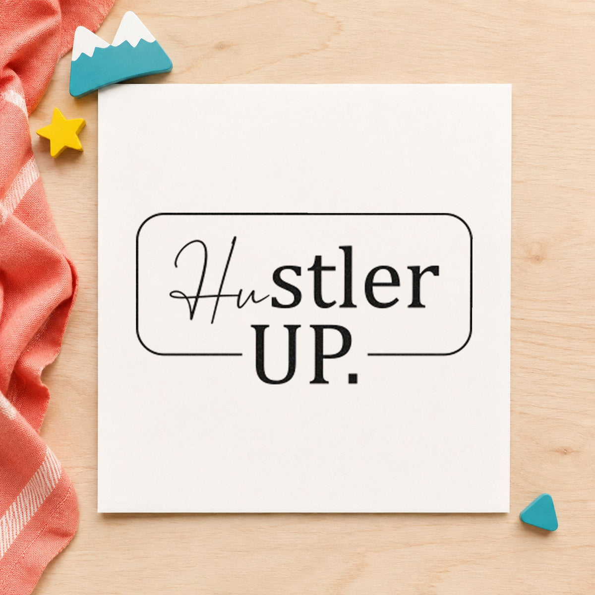 Hustler Up Rounded Frame rubber stamp printed in black ink, ready for booking day sheet and similar paper crafts.