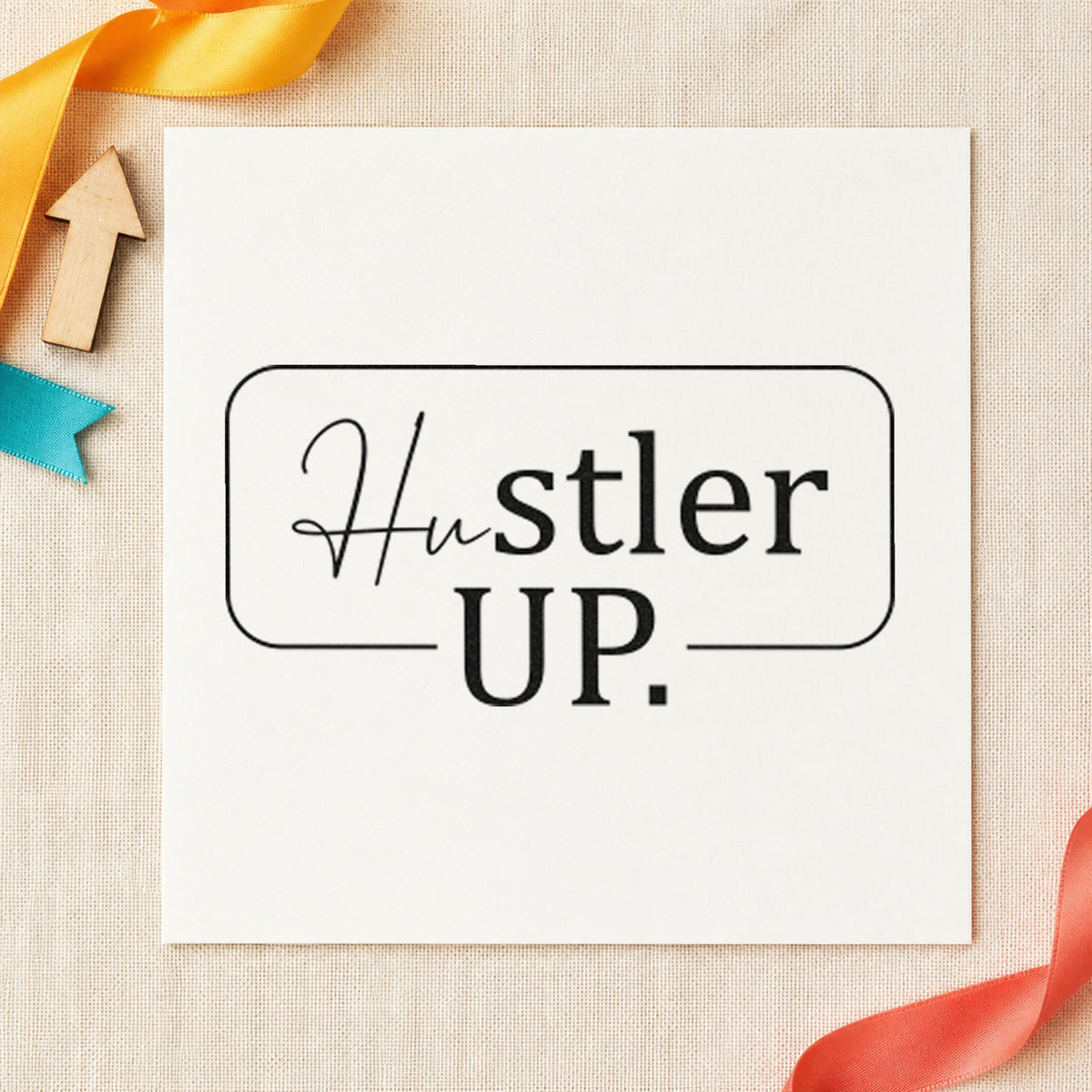 Hustler Up Rounded Frame rubber stamp printed in black ink, ready for rounded frame cards and similar paper crafts.