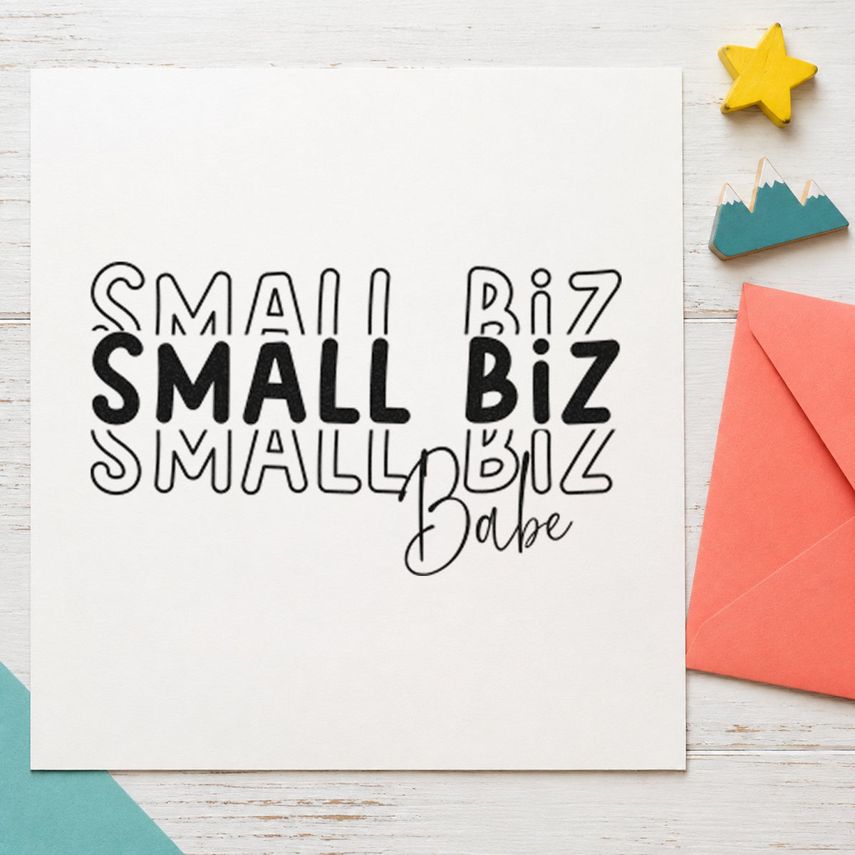 Small Biz Babe Repeated rubber stamp printed in black ink, ready for commission log sheet and similar paper crafts.