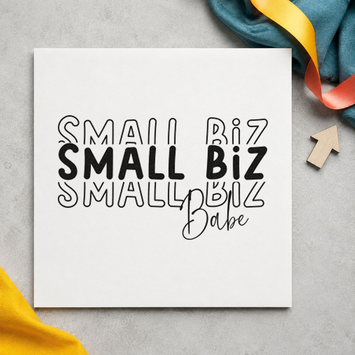 Small Biz Babe Repeated rubber stamp printed in black ink, ready for outlined row cards and similar paper crafts.