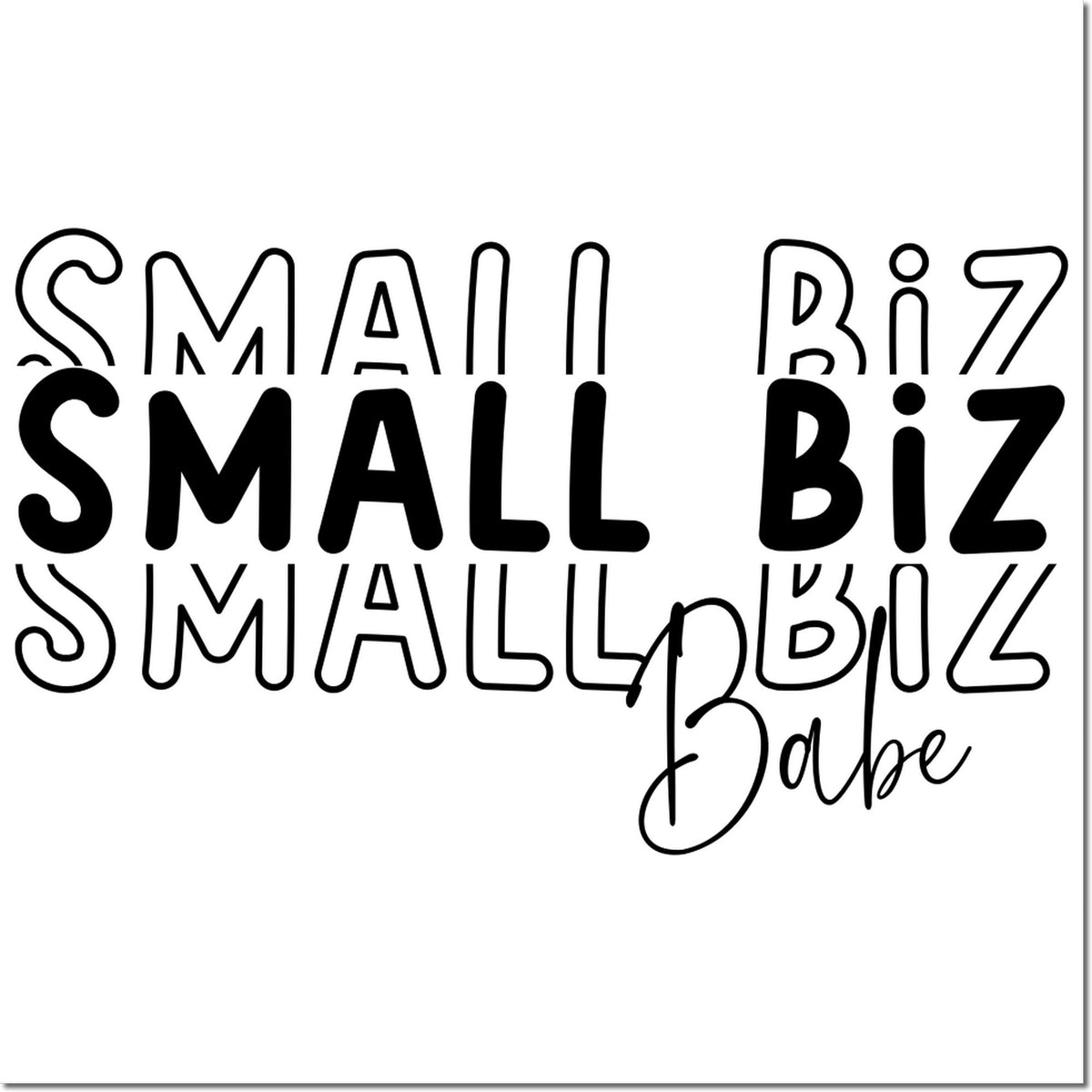 Black and white small biz stamp and seal designs with bold outlined and filled lettering plus script Babe