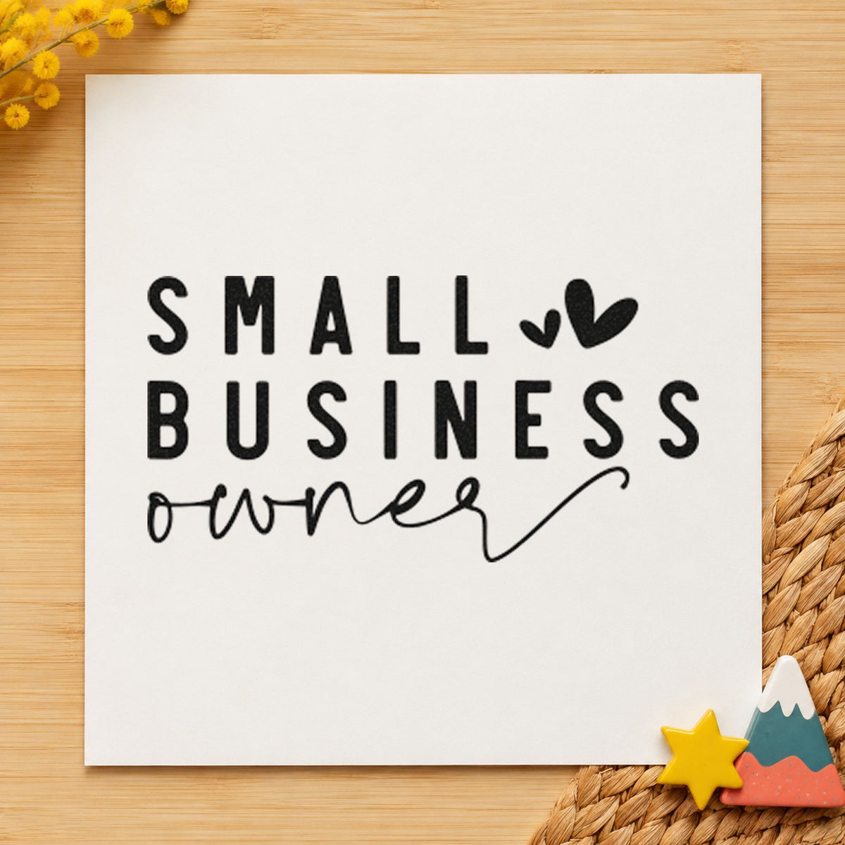 Small Business Owner Hearts rubber stamp printed in black ink, ready for service queue sheet and similar paper crafts.