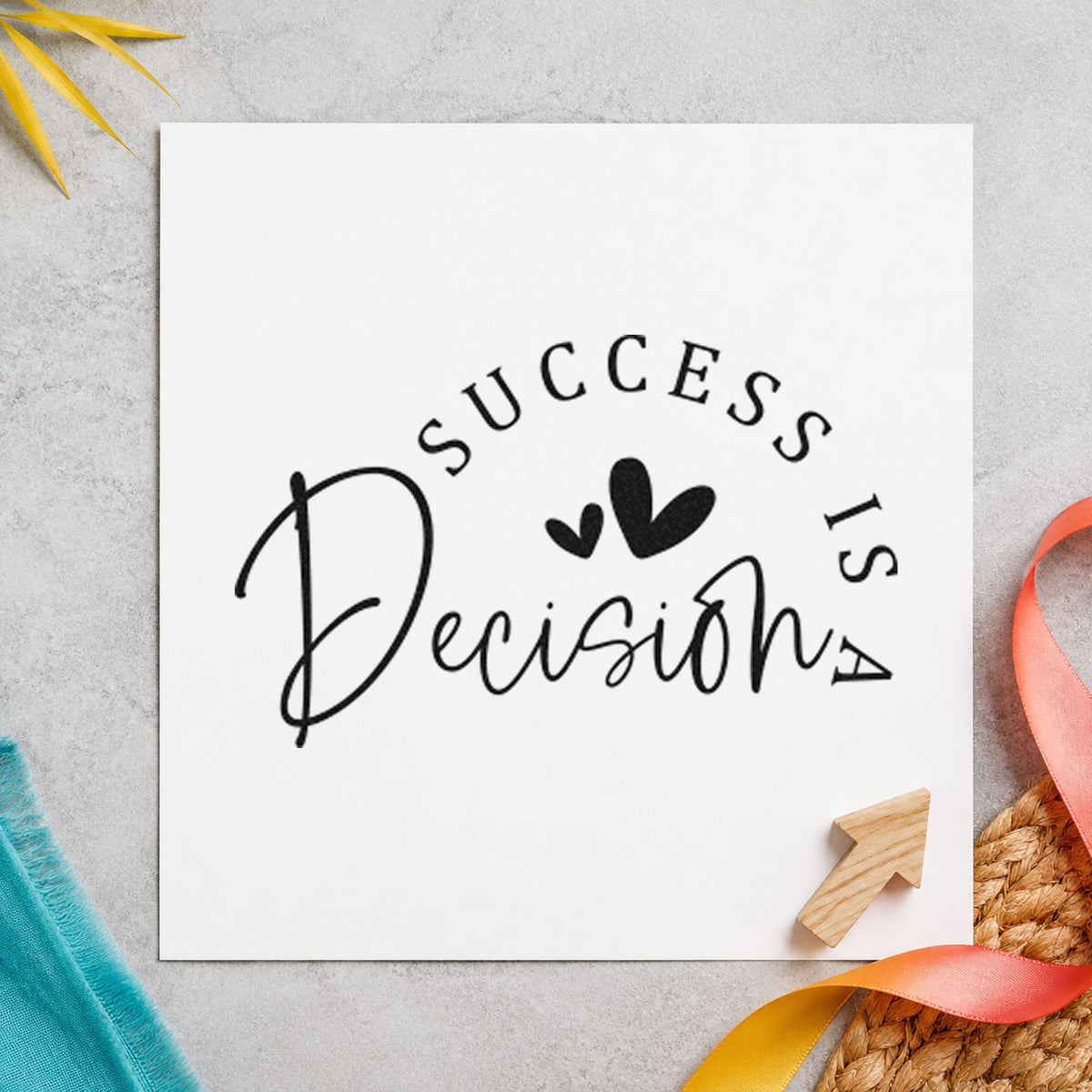 Success Is a Decision rubber stamp printed in black ink, ready for session plan sheet and similar paper crafts.