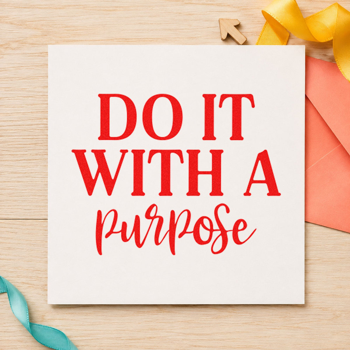 Do It With A Purpose craft stamp imprint in red ink on a handmade project, one idea being section note cards.
