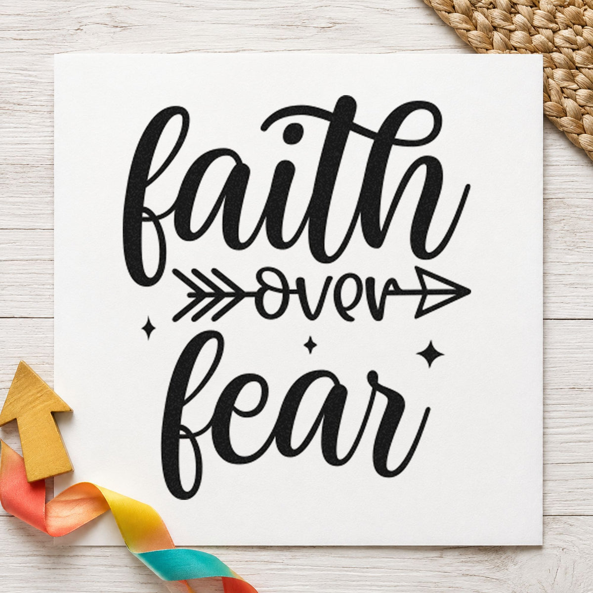 Faith Over Fear Arrow rubber stamp printed in black ink, ready for arrow sparkle cards and similar paper crafts.