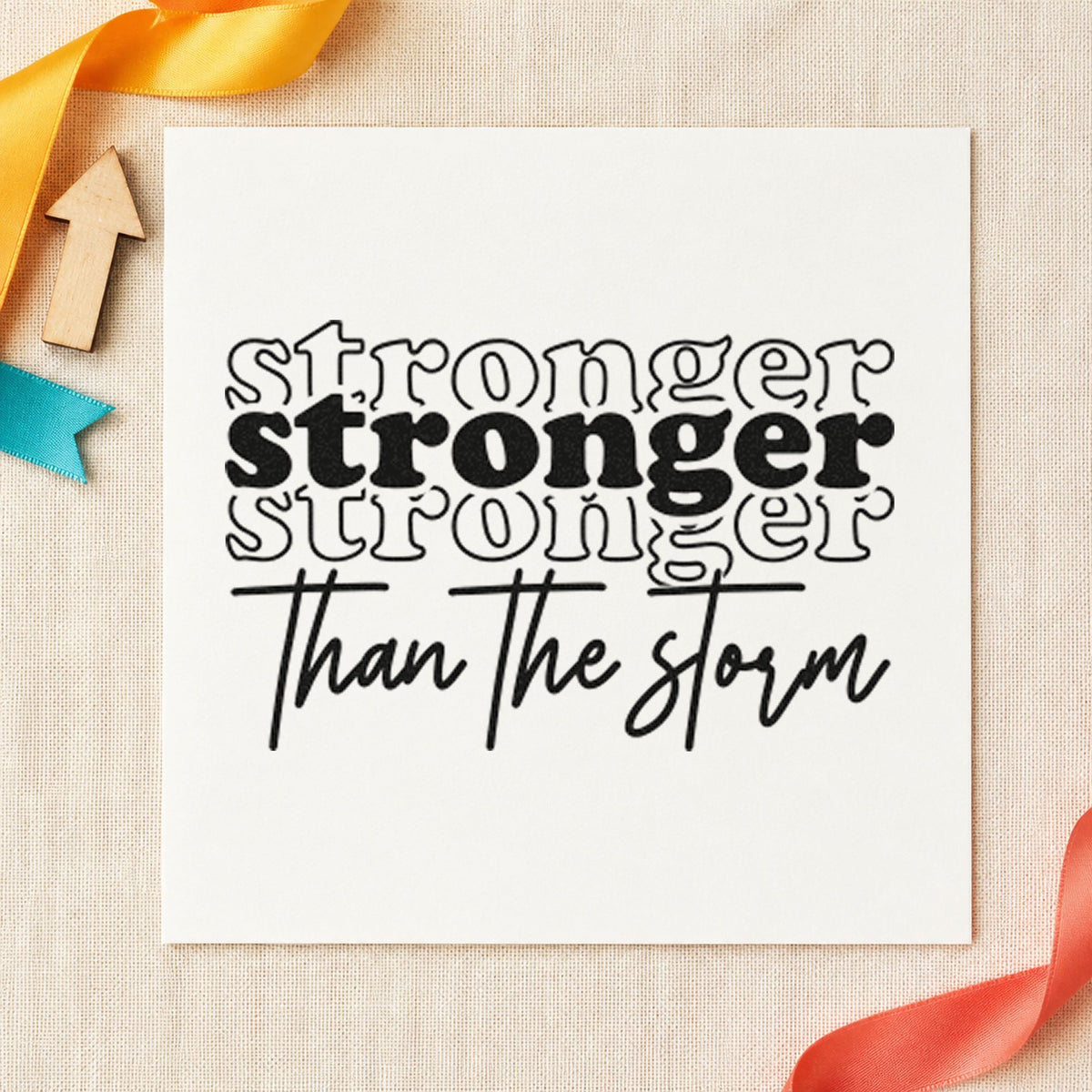 Stronger Than The Storm Repeated rubber stamp printed in black ink, ready for match record sheet and similar paper crafts.