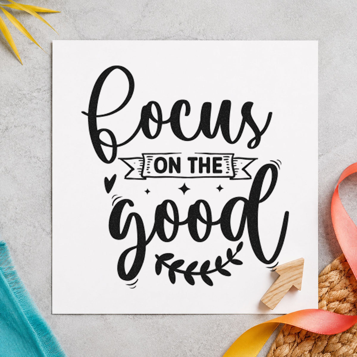 Focus On The Good Leaves rubber stamp printed in black ink, ready for activity plan sheet and similar paper crafts.
